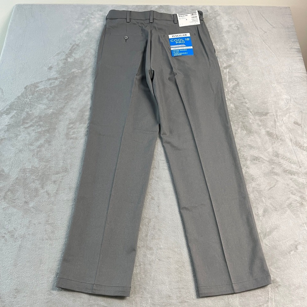 NWT Haggar Cool 18 Pro Classic Fit Flat Front Pants Mens 32x32 Grey Heather